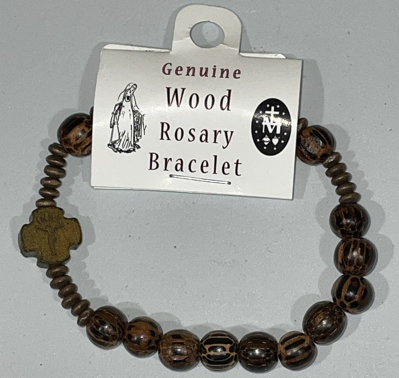 8MM STRIPED WOOD ROSARY BRACEL