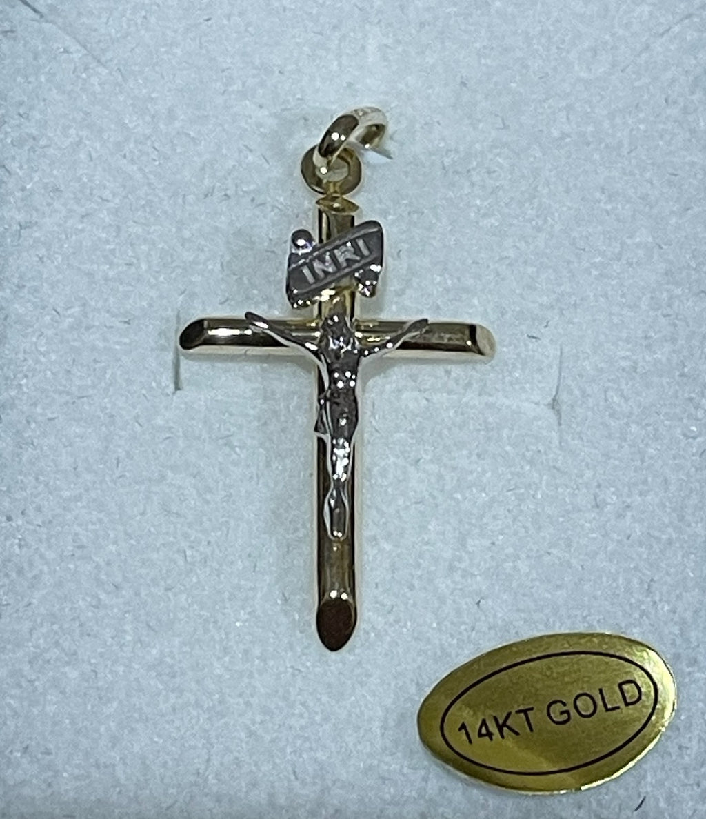 14KT GOLD SMALL TUBE CRUCIFIX