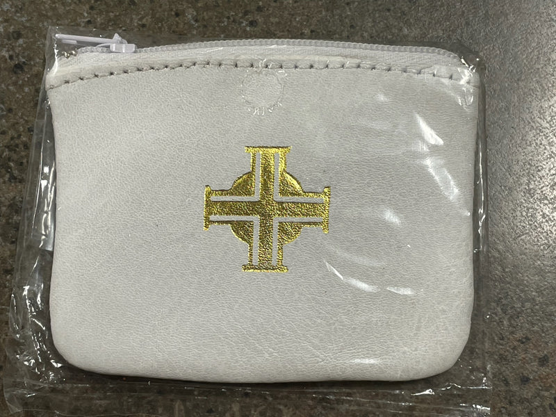 WHITE LEATHER ROSARY CASE/ZIP