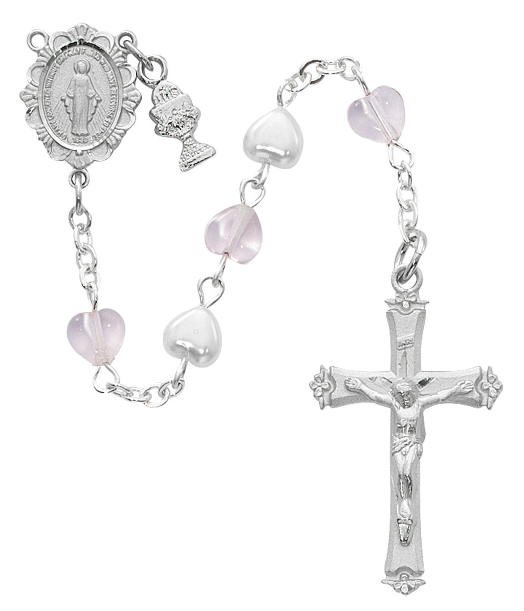 PINK AND PEARL HEART ROSARY
