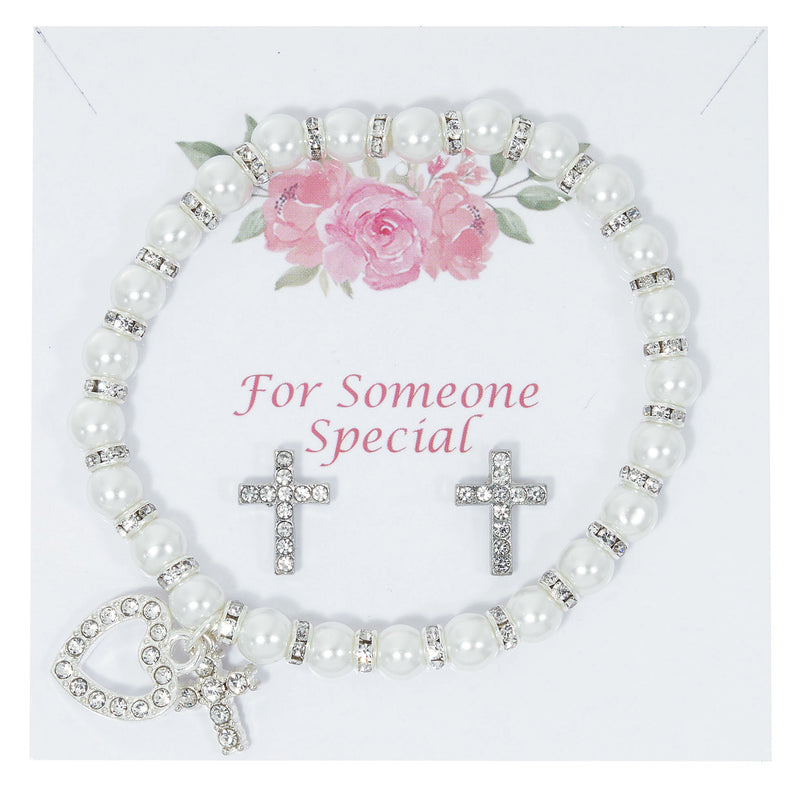 WHT PEARL/CRYSTAL BRCLT EARNG