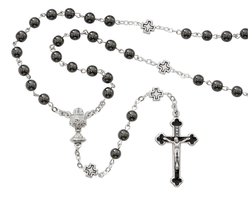 6MM HEMATITE CROSS ROSARY