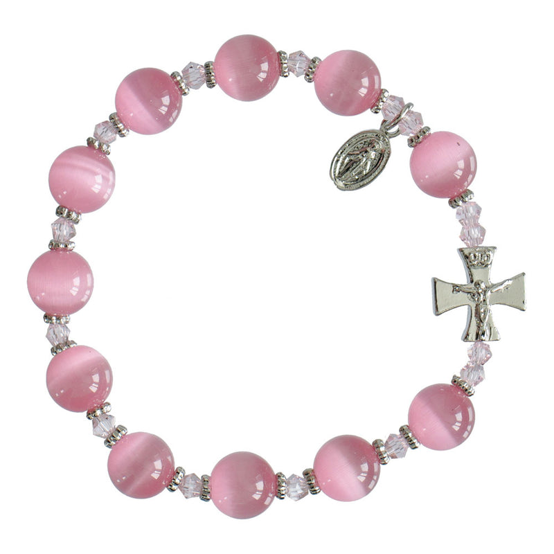 10MM PINK CAT EYE ROSARY BRCLT