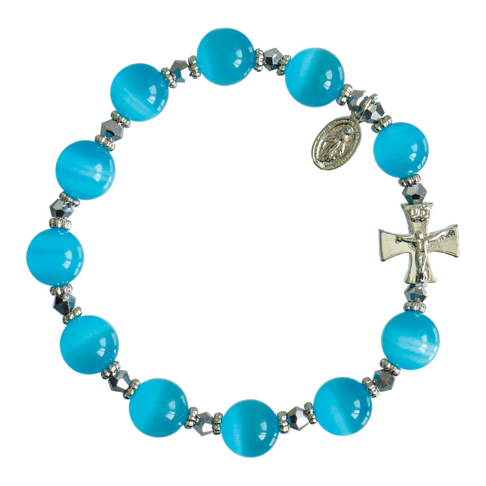 10MM BLUE CAT EYE ROSARY BRCLT