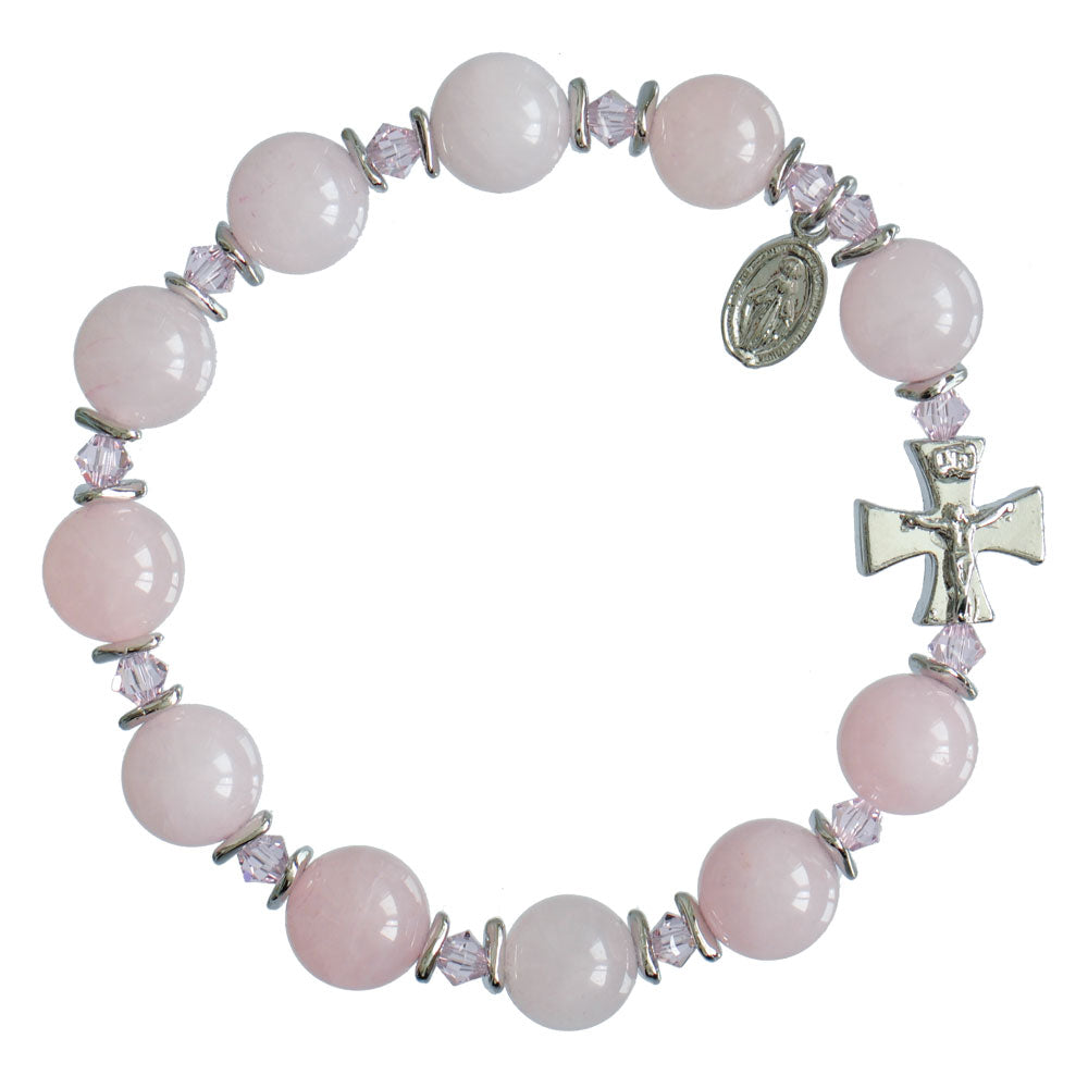 10MM ROSE QUARTZ ROSARY BRACEL