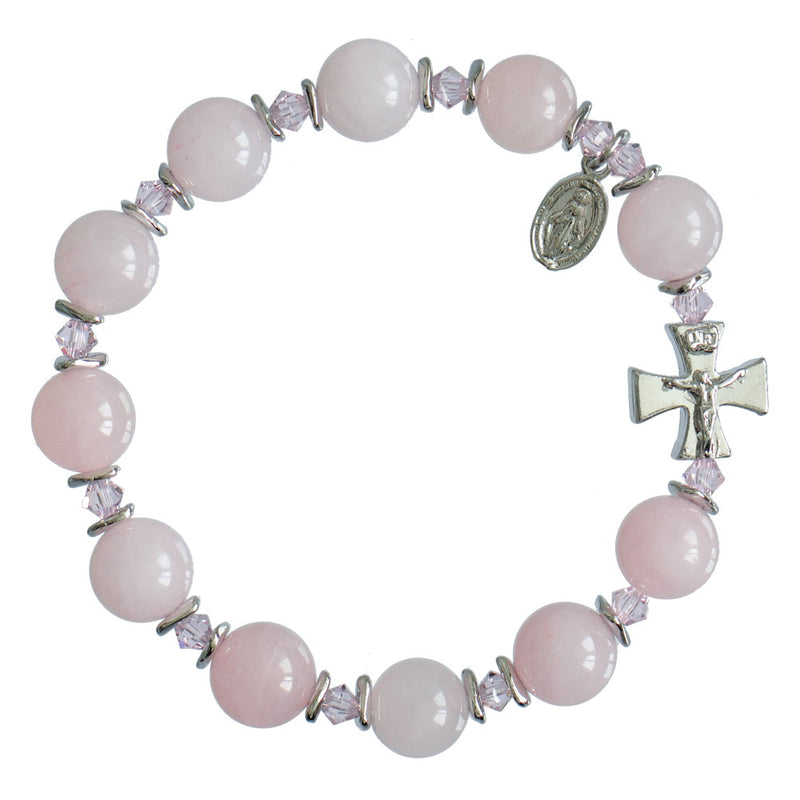 10MM ROSE QUARTZ ROSARY BRACEL
