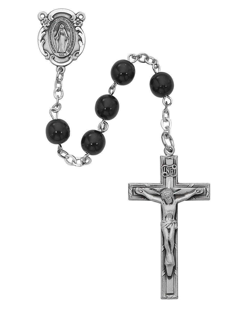 BLACK 7MM GLASS ROSARY BX