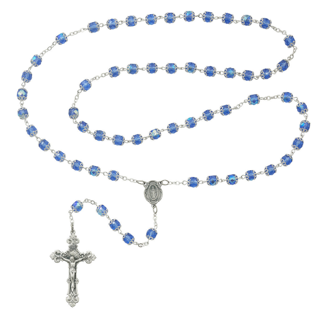 BLUE AB CAPPED ROSARY 7MM