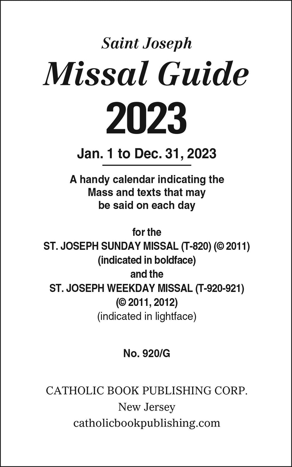 ANNUAL GUIDE ST JOSEPH MISSAL