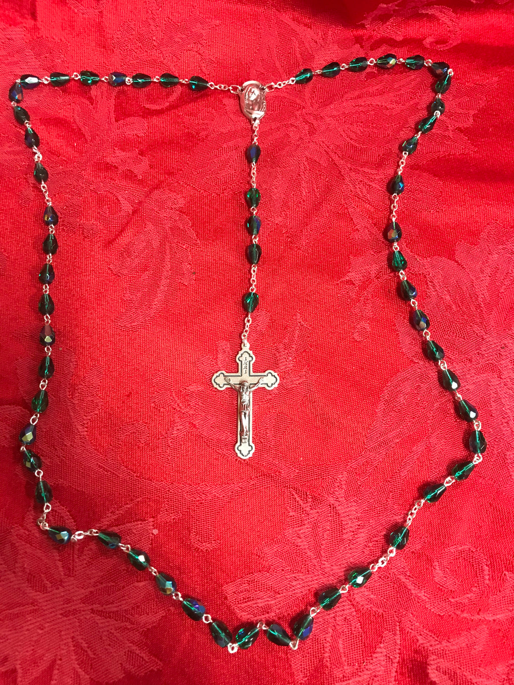 TEAR DROP GREEN CRYSTAL ROSARY