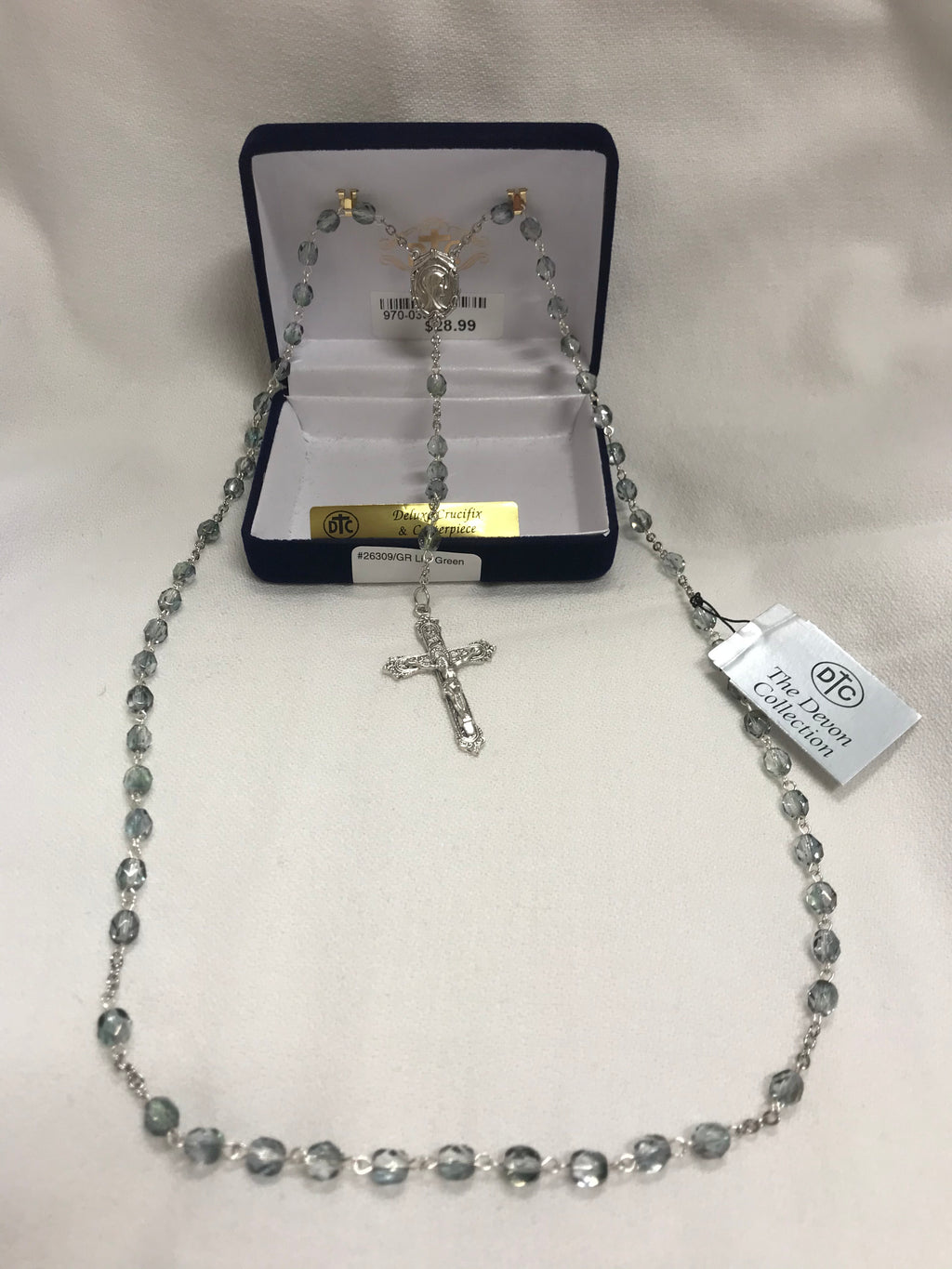 TUTONE GREEN GLASS ROSARY
