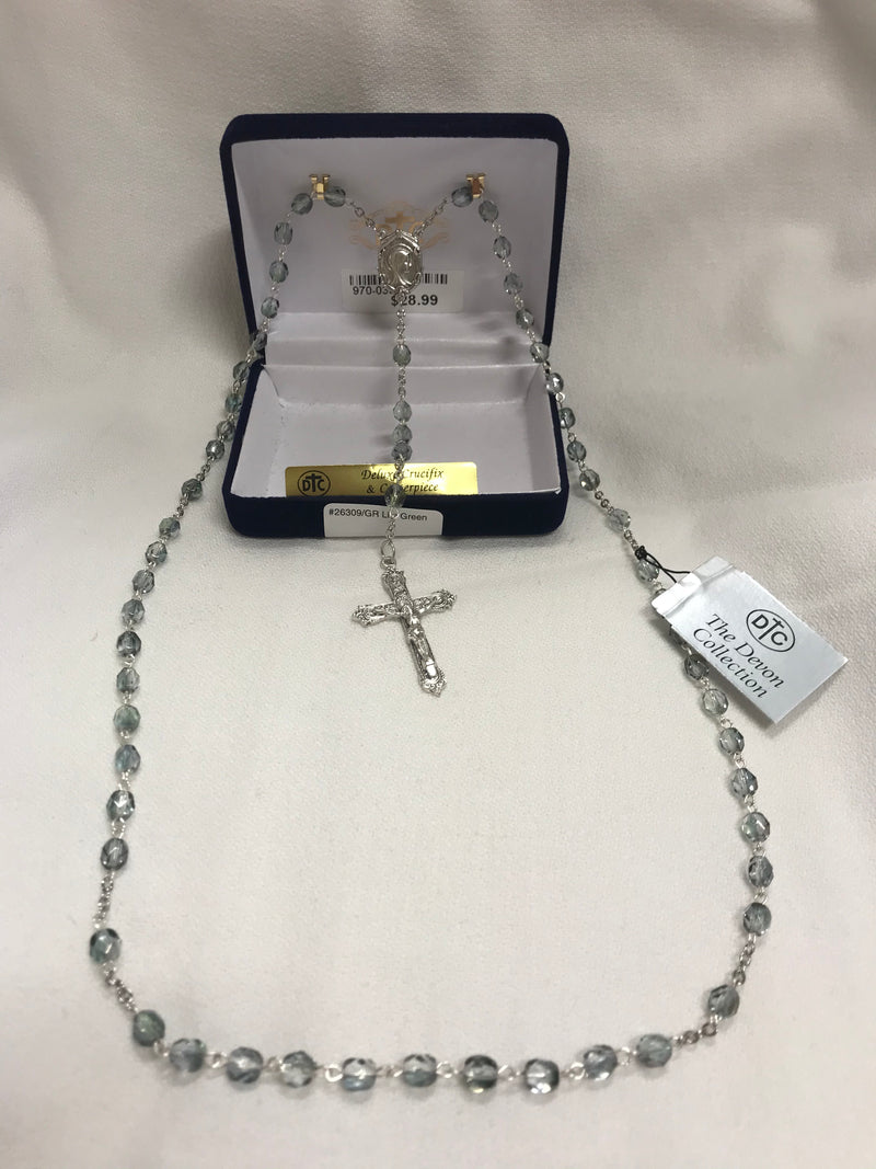 TUTONE GREEN GLASS ROSARY