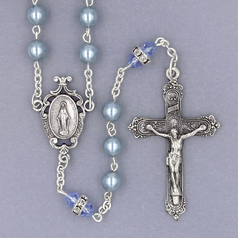 ROSARY DLX PEARL LT BLUE