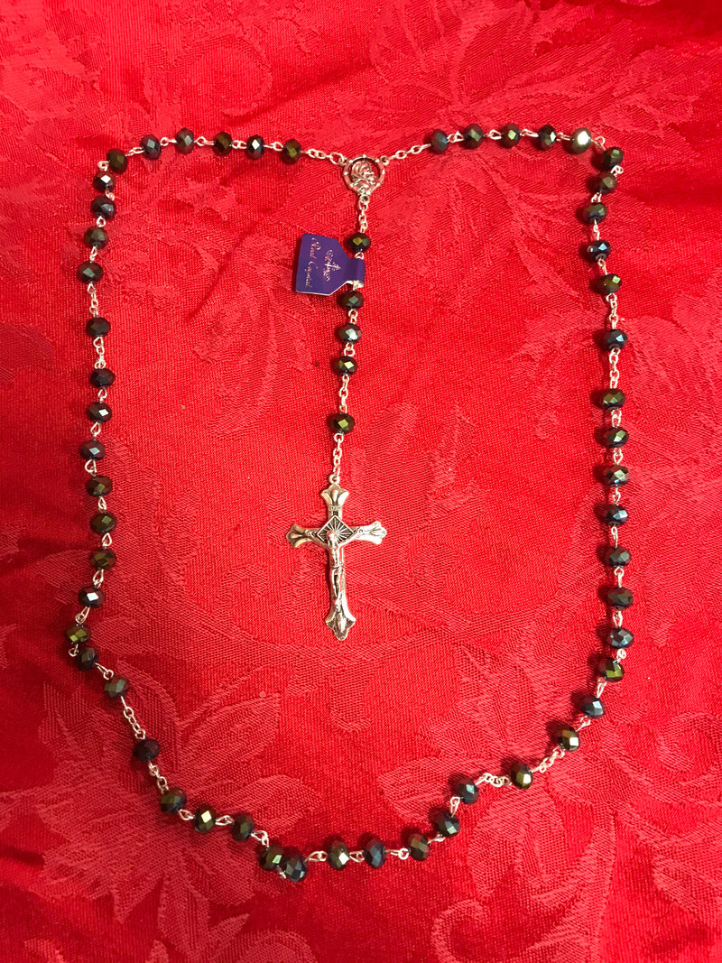 GREEN METALIC CRYSTAL ROSARY