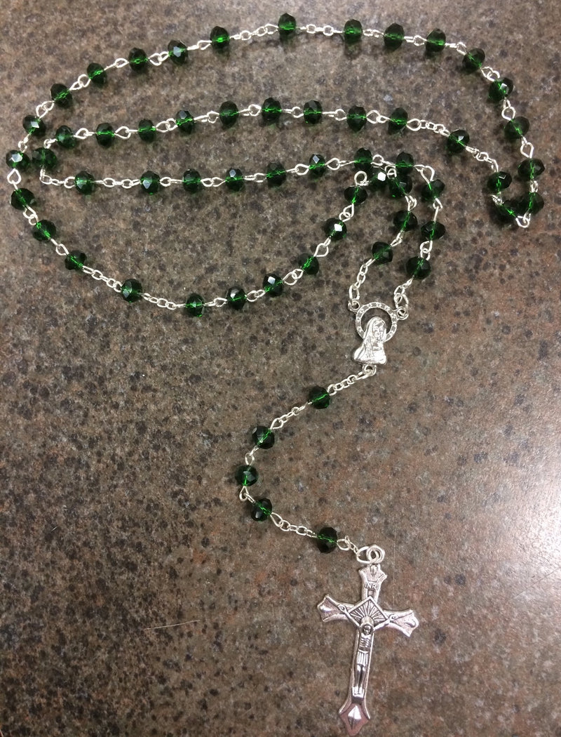 EMERALD GLASS BEAD 5X6MM ROSRY