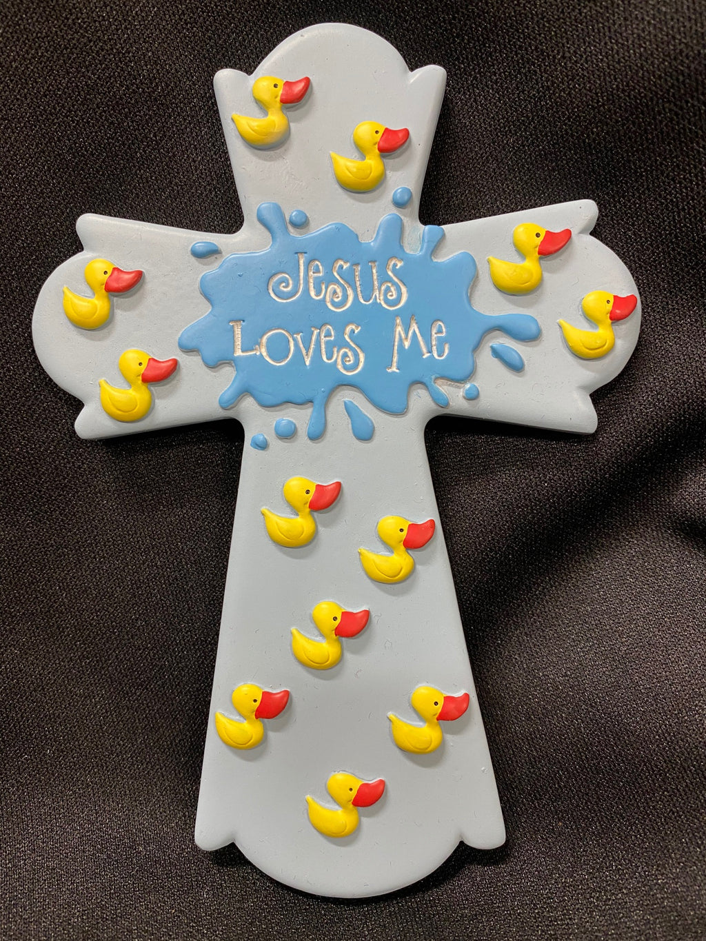 JESUS LOVES ME CROSS BL/ DUCKS