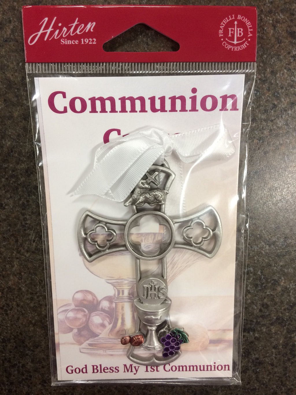 PEWTER 1ST COM CROSS W/CHALICE
