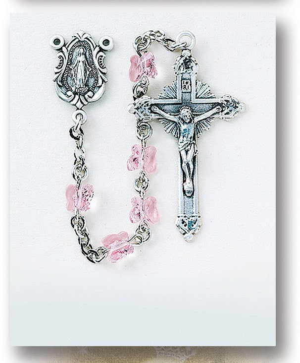 SS SWAROVSKI PINK BFLY ROSARY