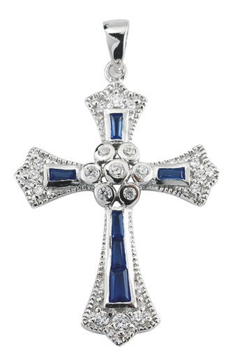 SS CROSS W/GL SAPPHIRE STONES