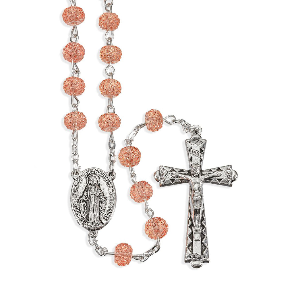 PINK CRYSTAL ROSARY 6MM TEXTUR