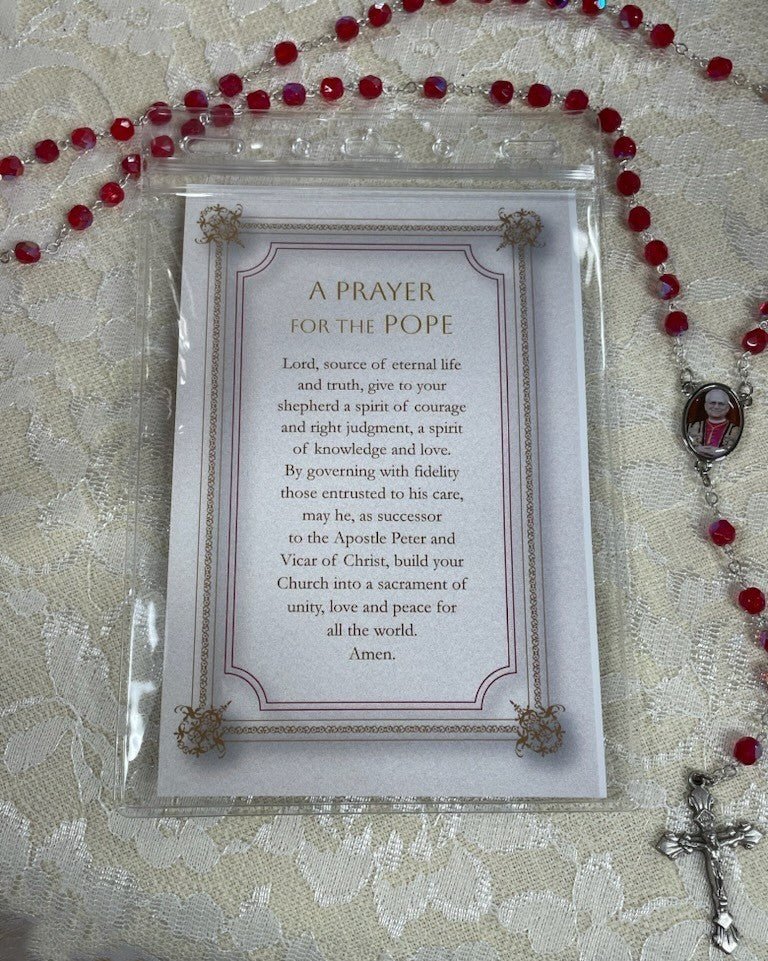 POPE LEO XIV RED PHOTO ROSARY