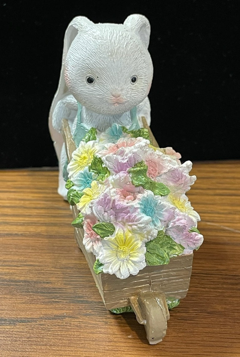 BUNNY WITH BLOOMS STATUE BLUE