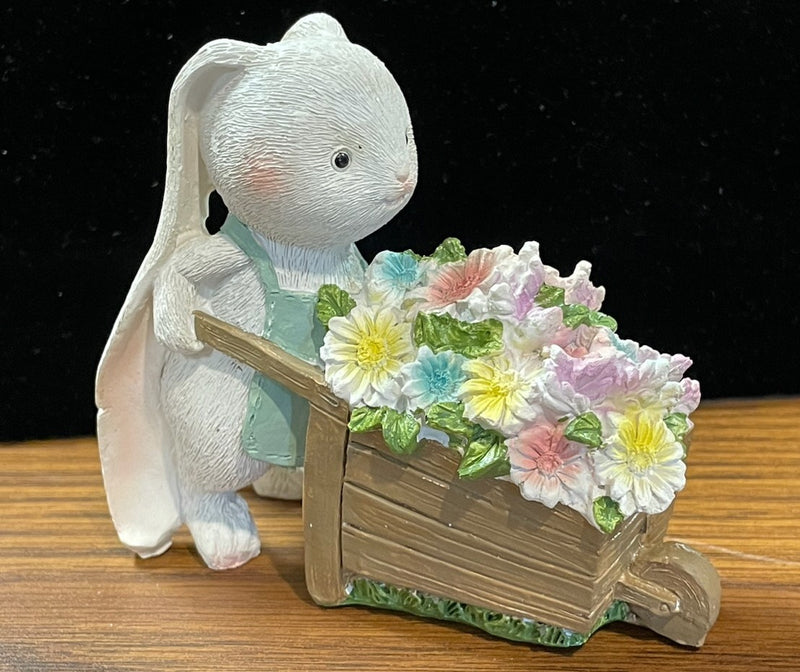 BUNNY WITH BLOOMS STATUE BLUE