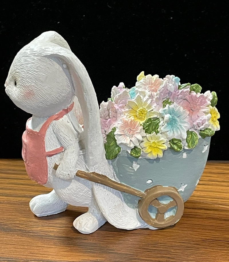 BUNNY WITH BLOOMS STATUE PINK