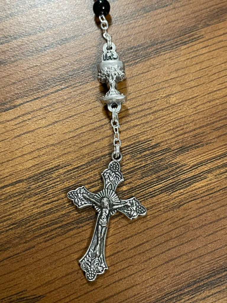 5MM BLACK GLASS COMM ROSARY