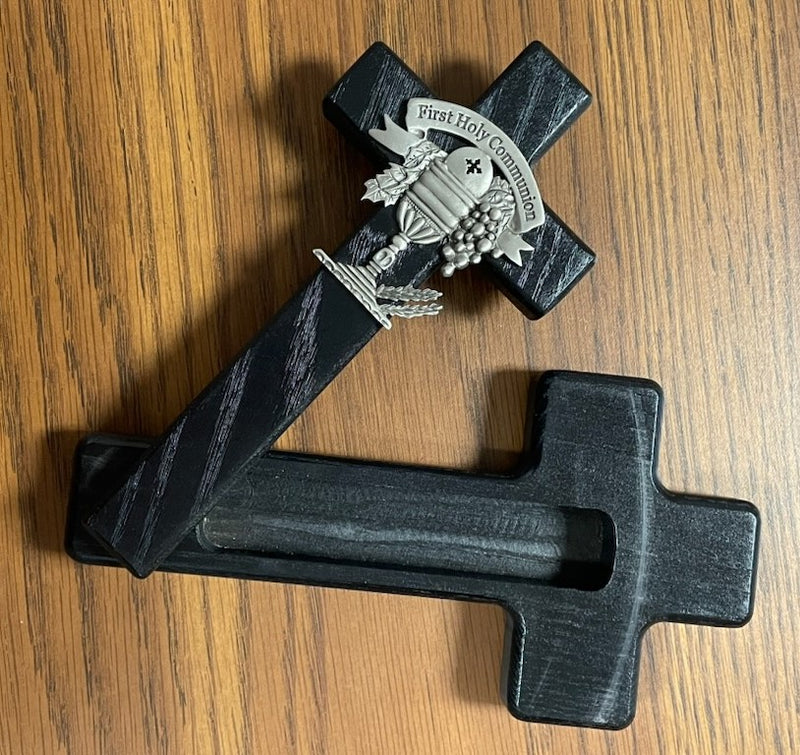 8" COMM ROSARY CROSS BLACK