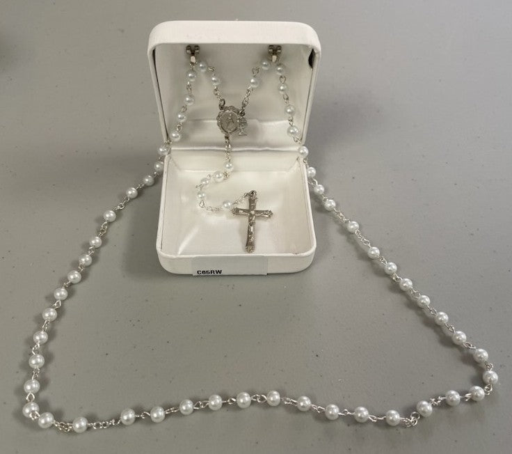 ROUND WHITE PEARL COMM ROSARY