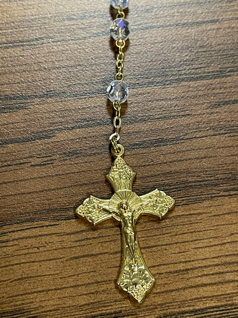 CRYSTAL BEAD GOLD COMM ROSARY