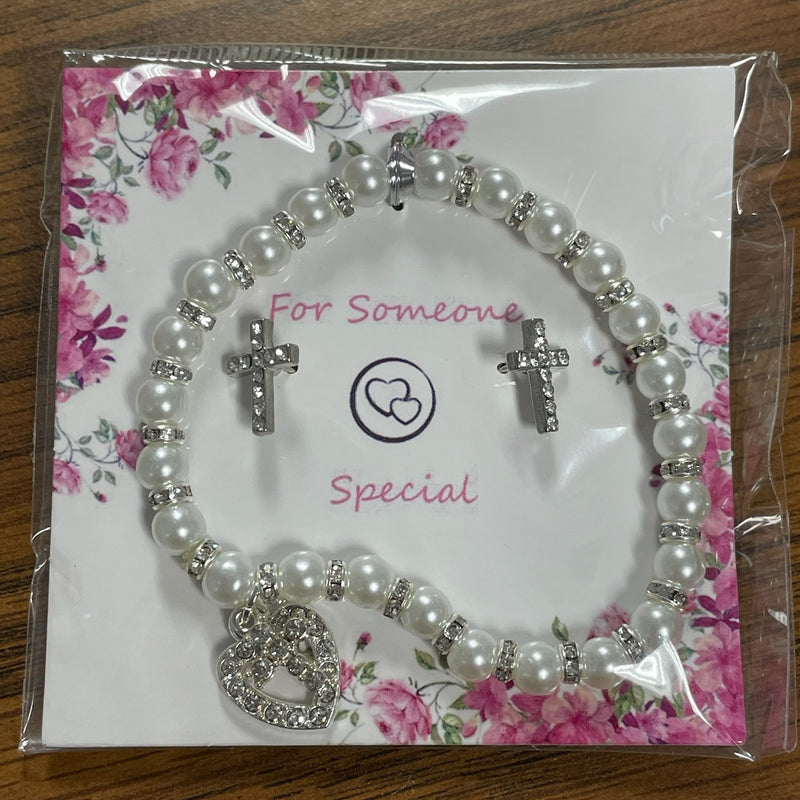 WHT PEARL/CRYSTAL BRCLT EARNG