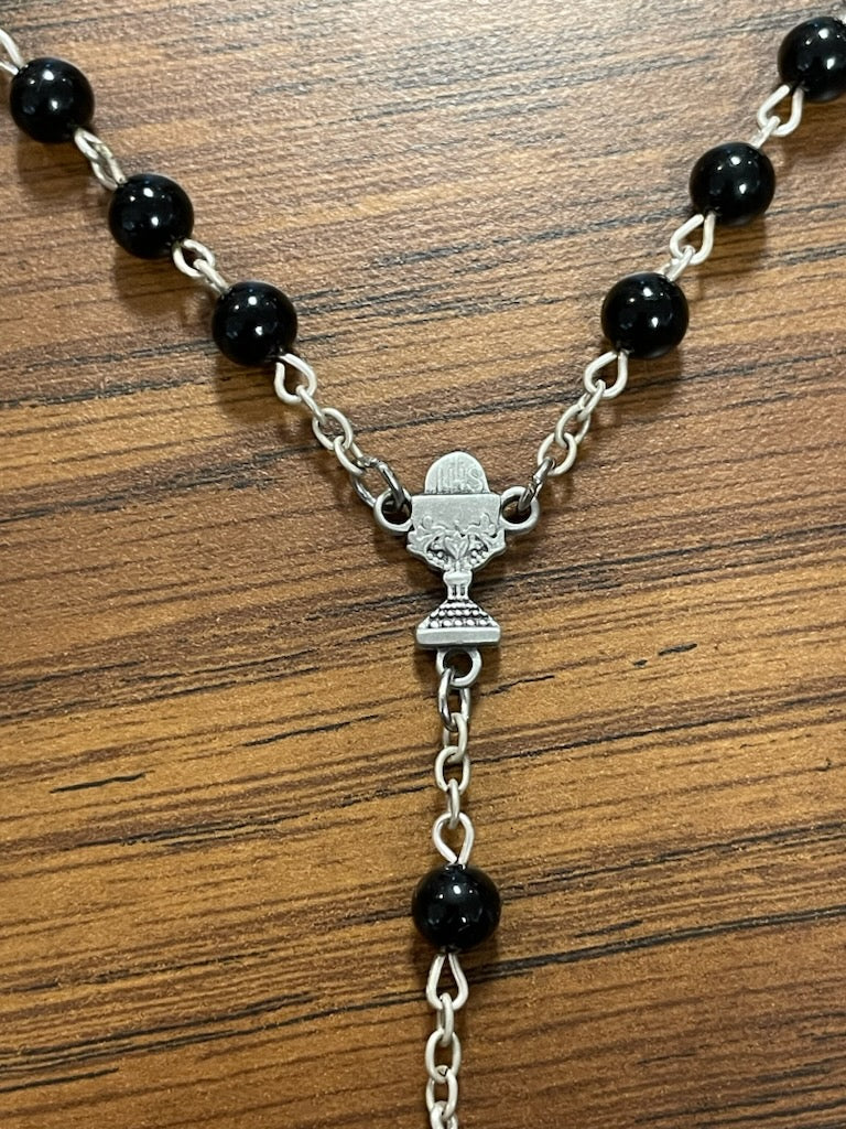 5MM BLK CELTIC COMM ROSARY