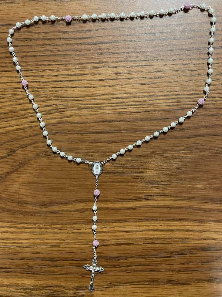 5MM WHITE PEARL PURP FLWR ROS