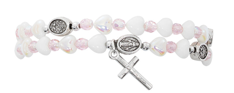 PINK & WHITE HEART WRAP BRACLT