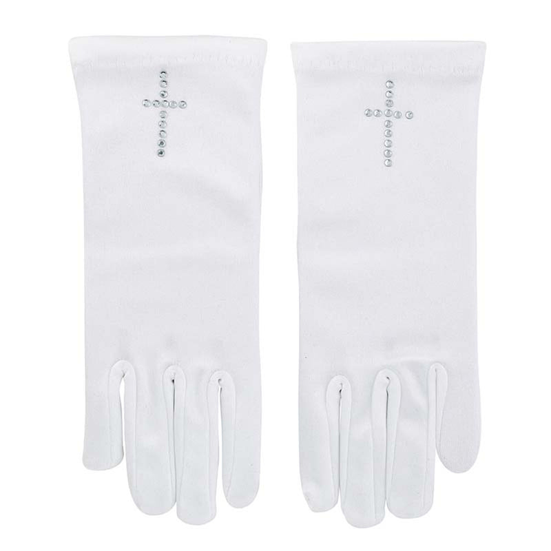 FC SATIN GLOVES W/PEARL CROSS