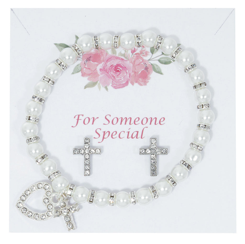 WHT PEARL/CRYSTAL BRCLT EARNG