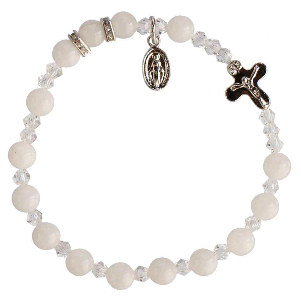 6MM WHITE JADE ROSARY BRACELET