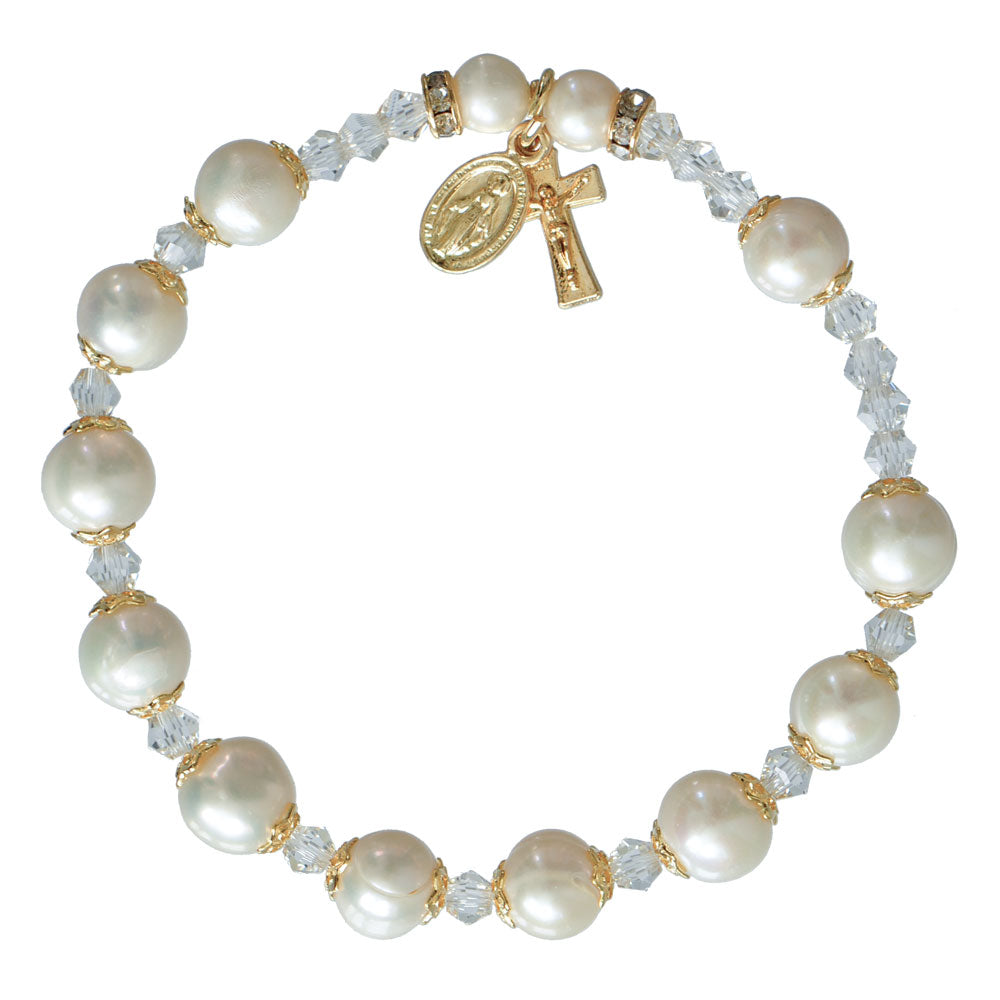 8MM PEARL/GOLD ROSARY BRACE