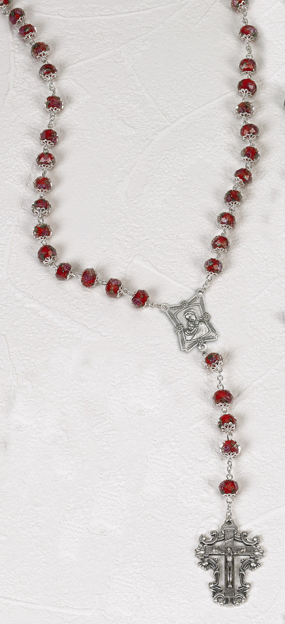 RED CRYSTAL ROSARY W/PAINT
