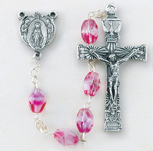 PINK CLR & FROSTED ROSARY