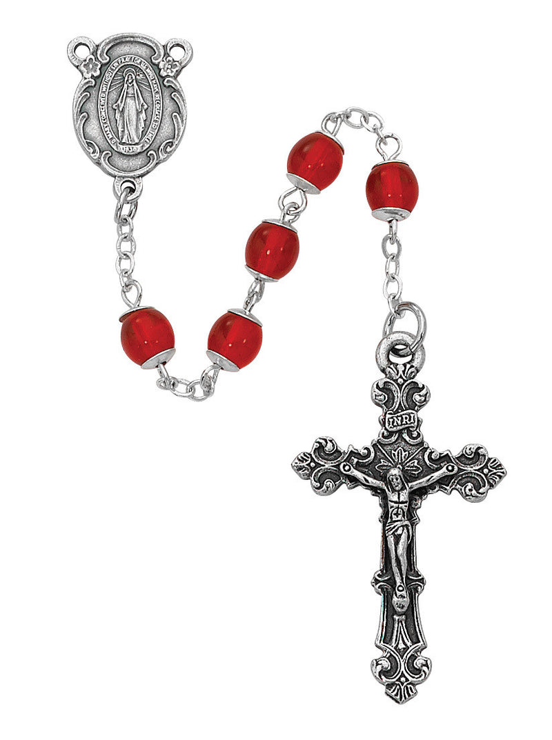 RUBY GLASS CAPPED ROSARY 6MM