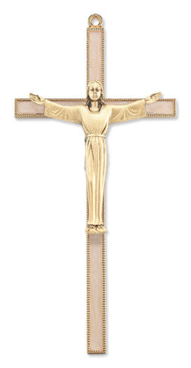 GOLD CRUCIFIX W/WHITE INLAY