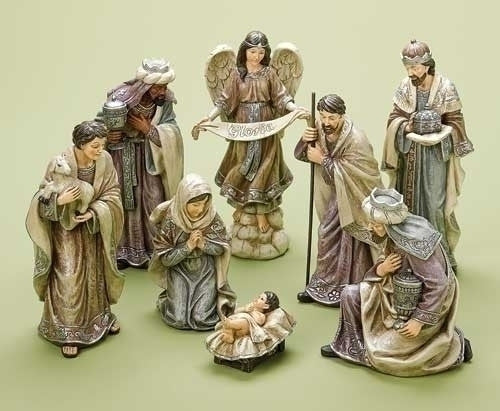 NATIVITY 8PC PEWTER/SOFT COLOR