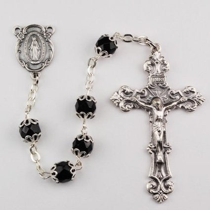 ALL BLACK CAPPED ROSARY 7MM