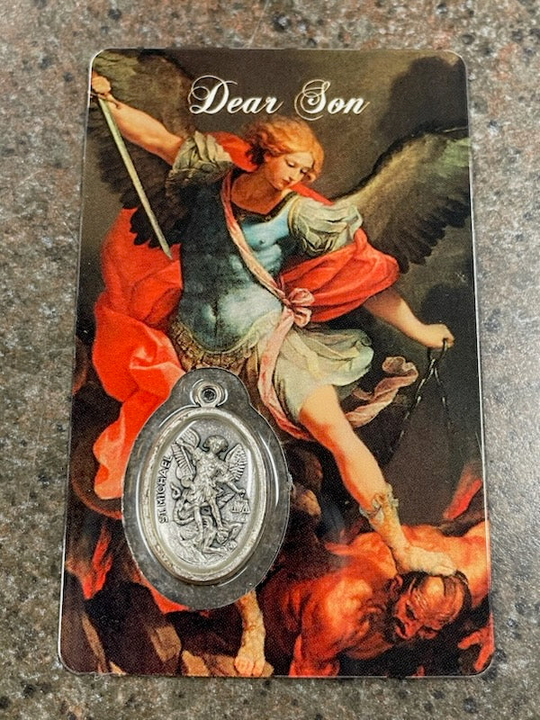 ST MICHAEL SON CARD W/ MEDAL