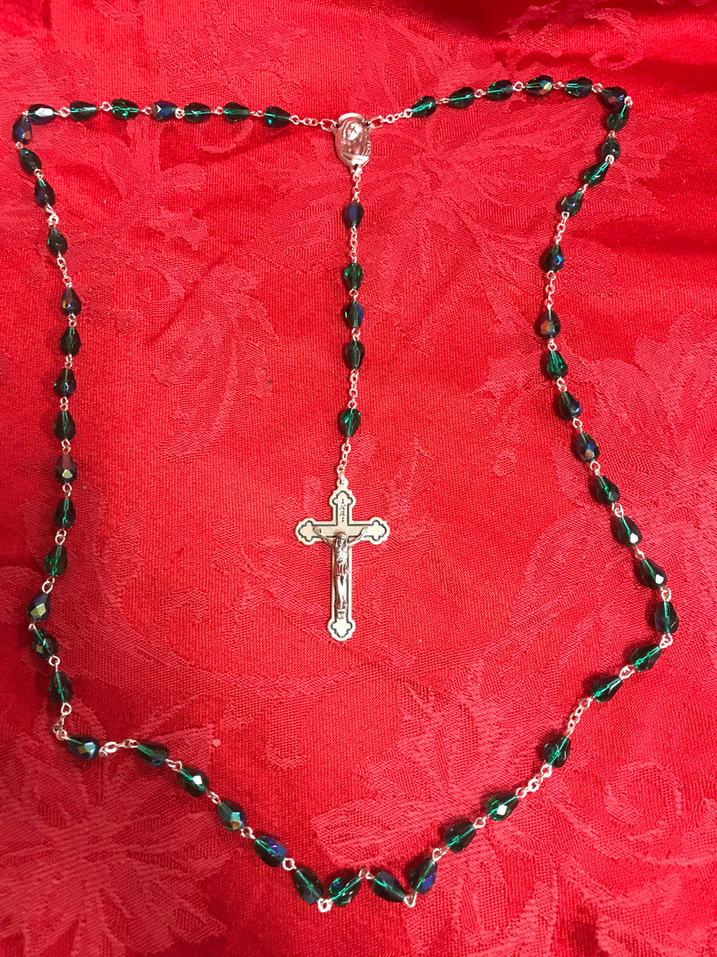 TEAR DROP GREEN CRYSTAL ROSARY
