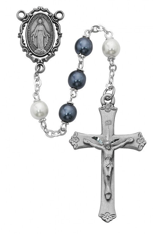 BLUE AND WHITE PEARL ROSARY 7M