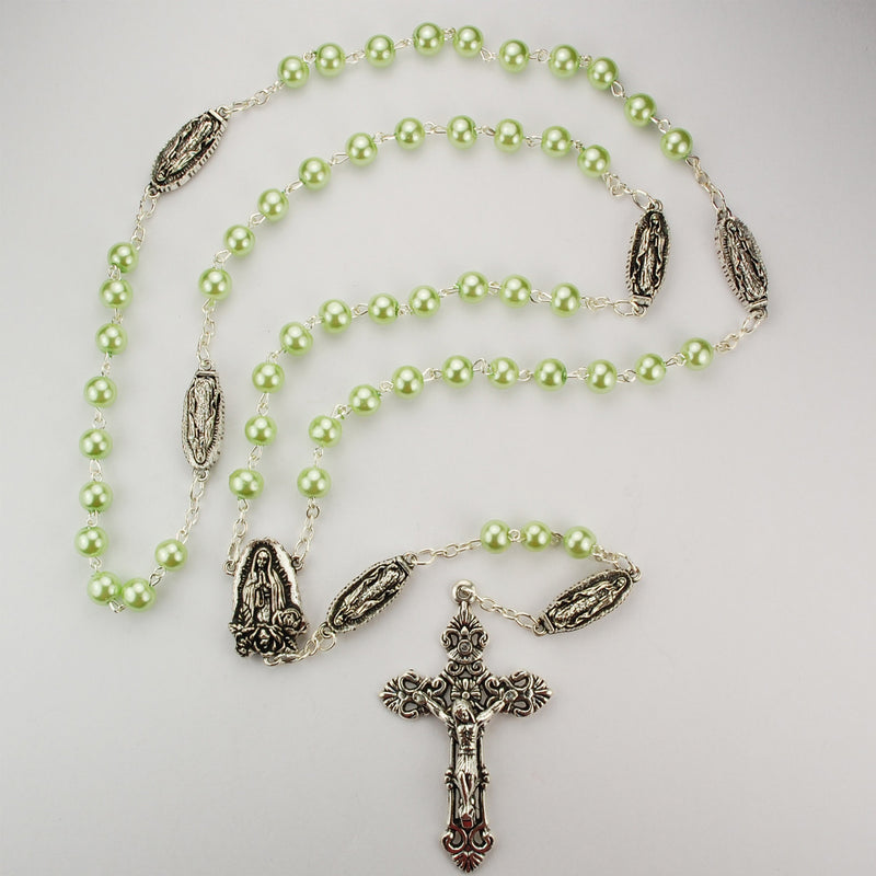 GREEN PEARL GUADALUPE ROSARY